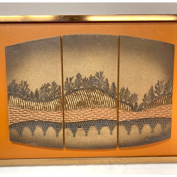 VTG 1980's Ron Lederer Textured Art Pottery Tile Picture 10''x15'' - Picture 2 of 3